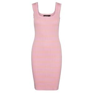 Vero Moda Scallop Trim Knit Tank Dress Figure Hugging Pink Orange Medium